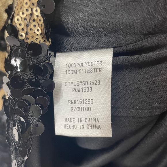 Akira Size Small Sequin Mini Dress Black Gold Leaf Off Shoulder Bodycon Party - Picture 6 of 9